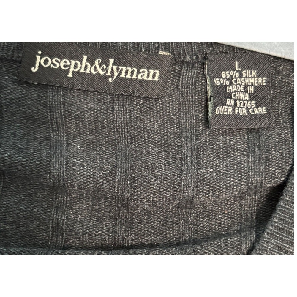 Joseph & Lyman Sweater Mens Large Dark Grey Silk Cashmere Ribbed V-Neck Pullover - Picture 2 of 6